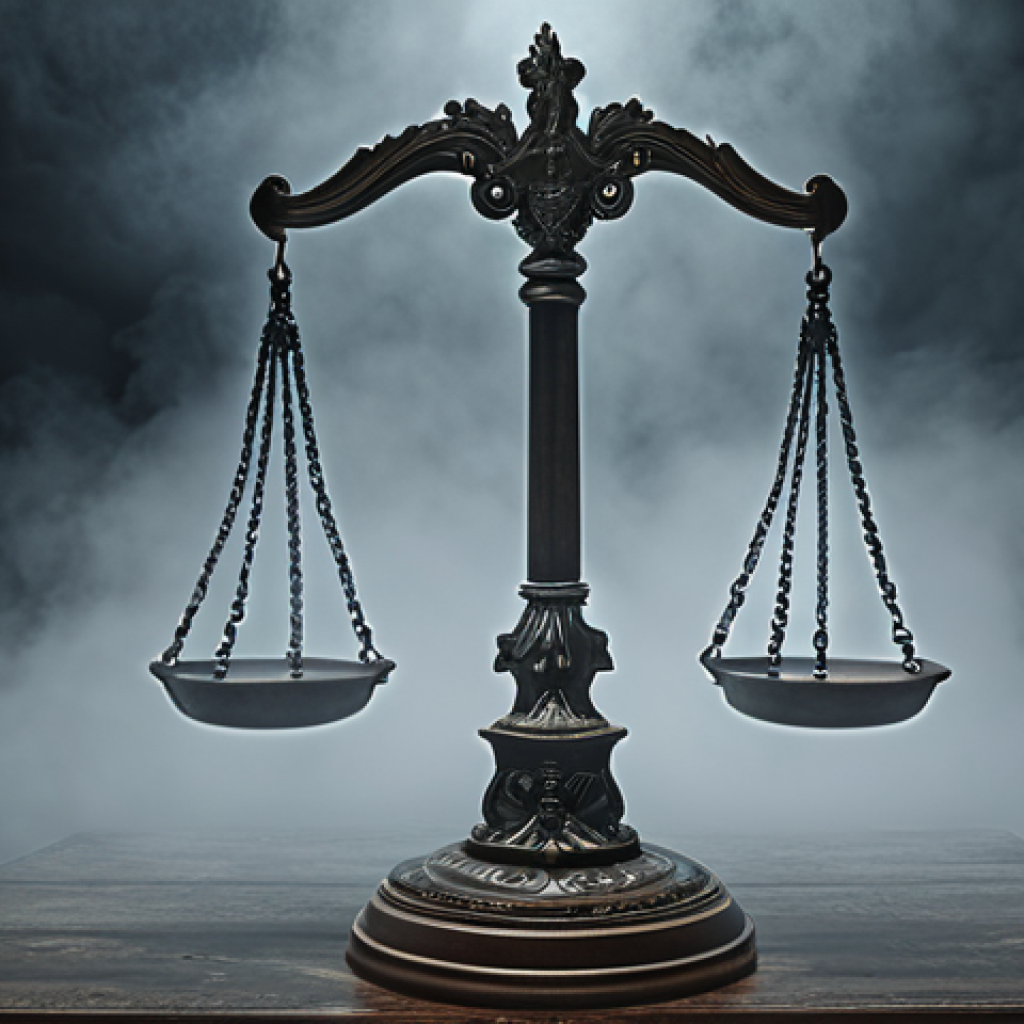 **Prompt:** "Scales of Justice obscured by a thick fog of confusing legal jargon. Ethereal, ominous atmosphere. Emphasize the ambiguity and potential for misinterpretation."